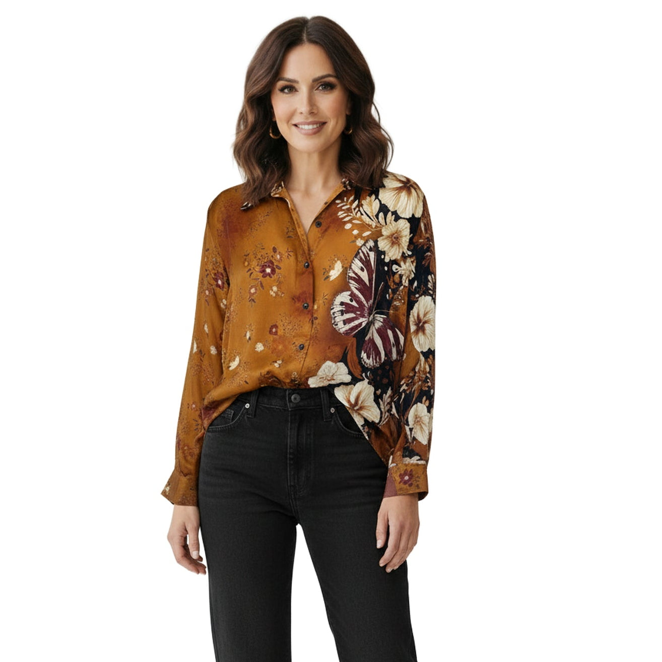 L/S Button Up Hi-Lo Blouse - Autumn