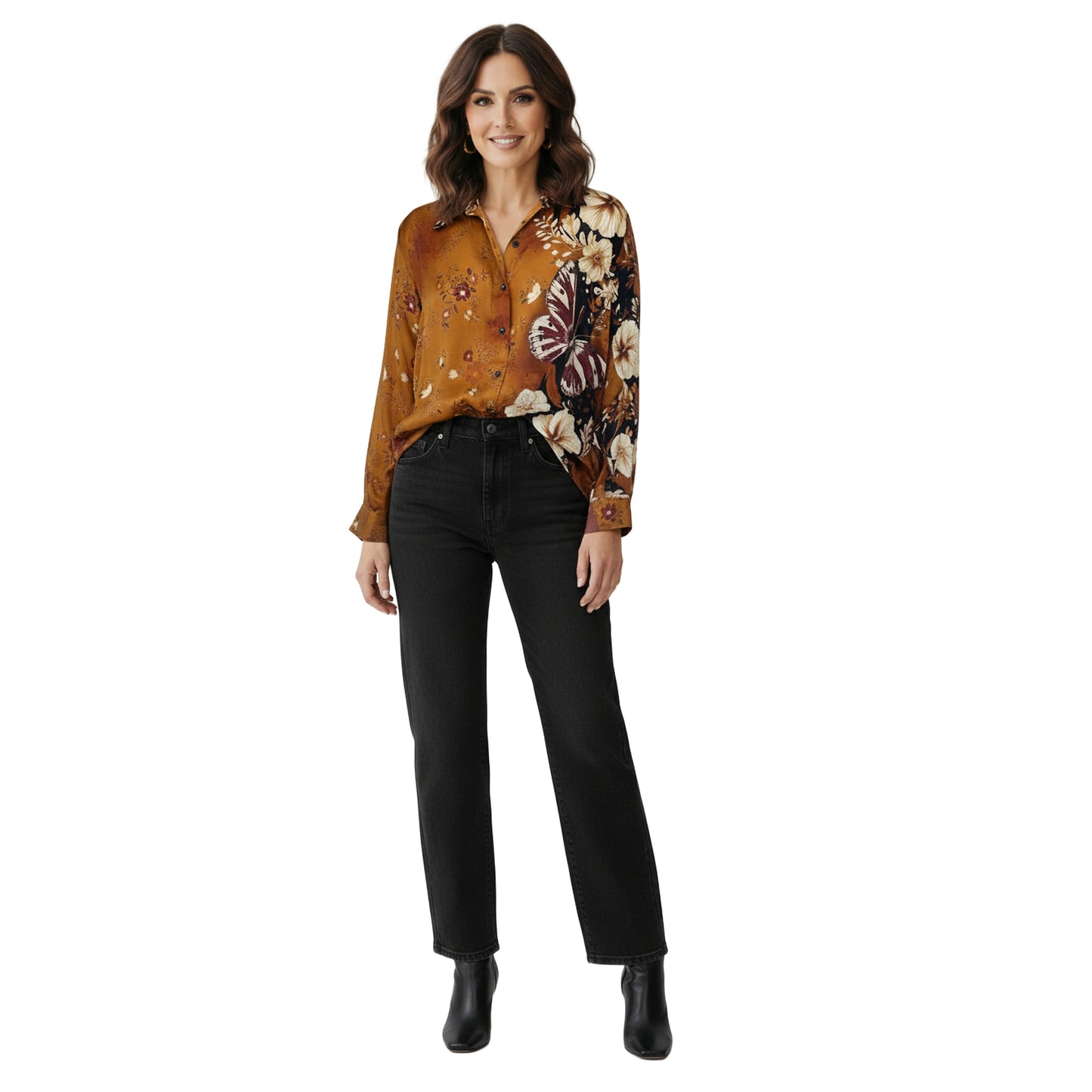 L/S Button Up Hi-Lo Blouse - Autumn