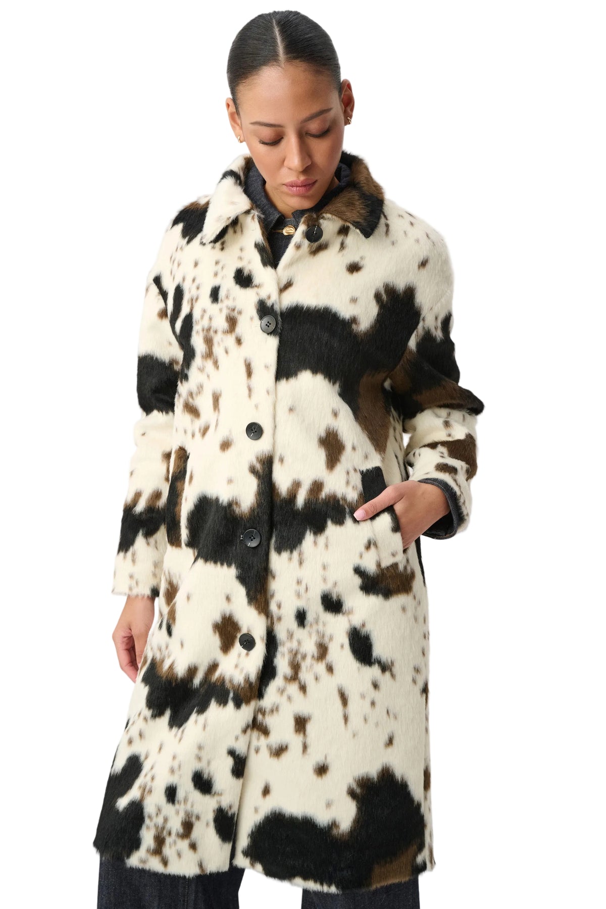 Faux Fur Cow Print Coat