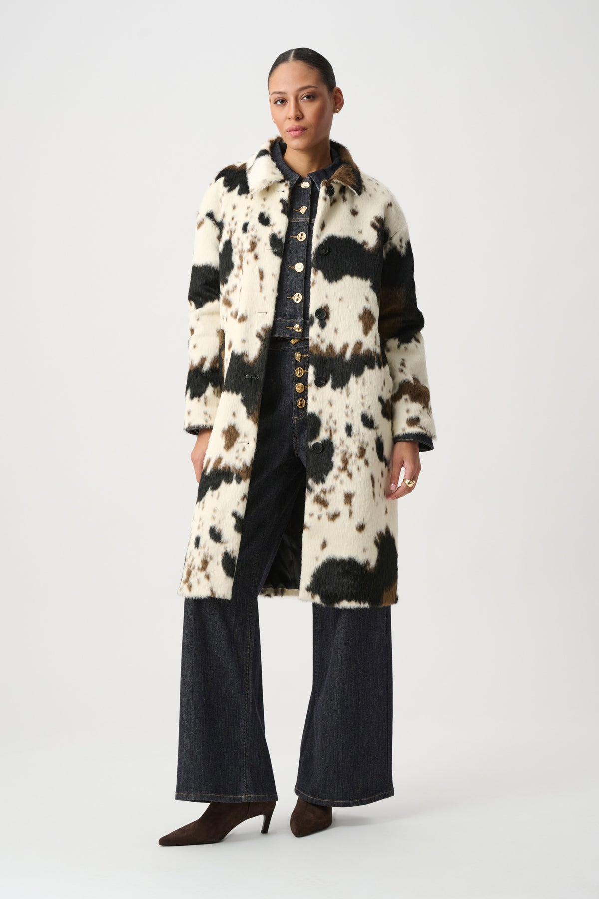 Faux Fur Cow Print Coat