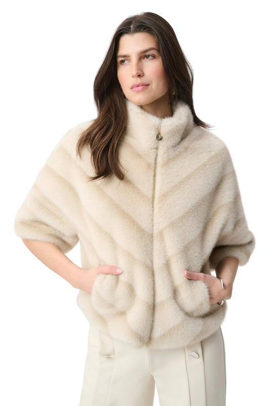 Chevron Print Faux Fur Jacket