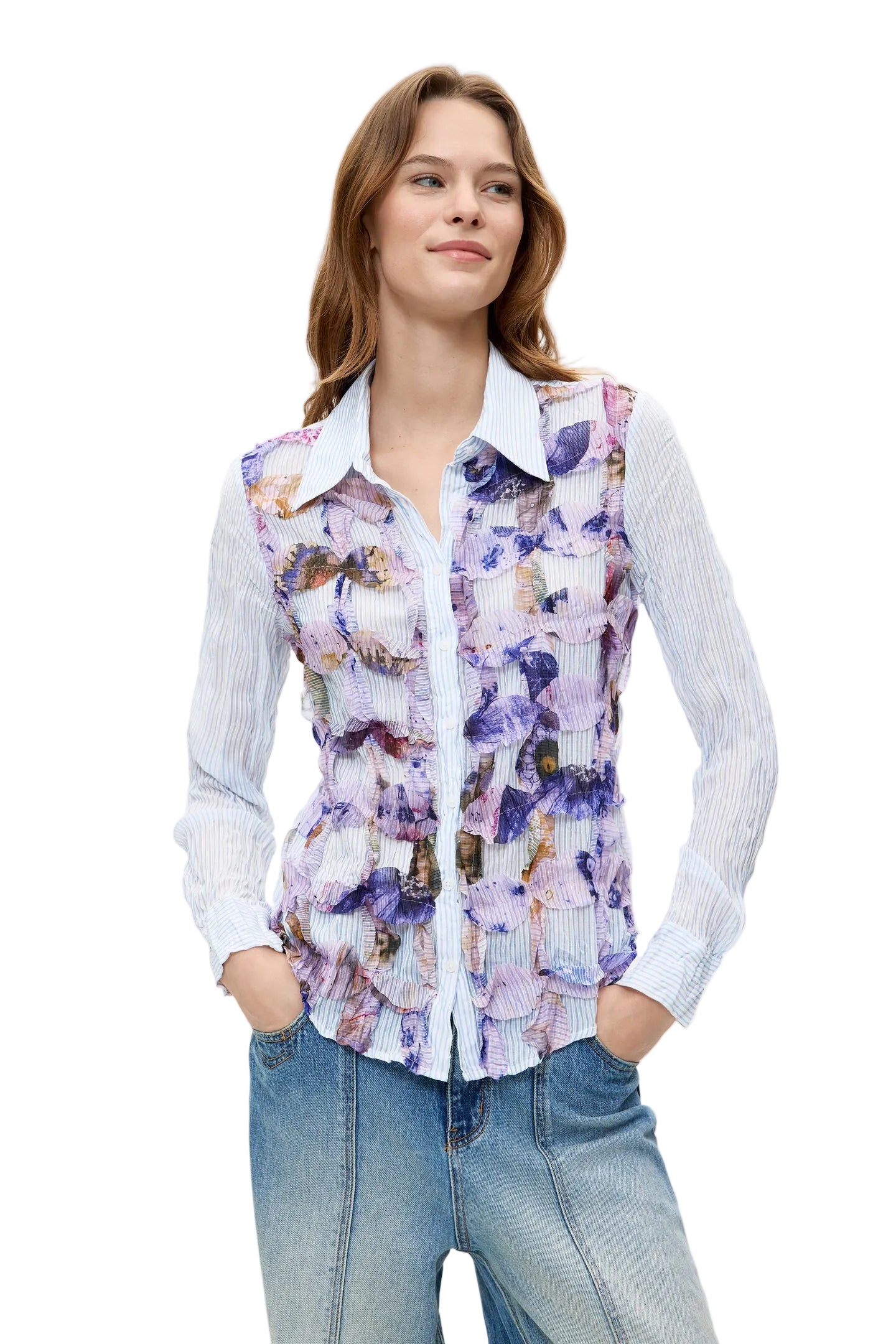 L/S Button Up Shirt with Floral Print