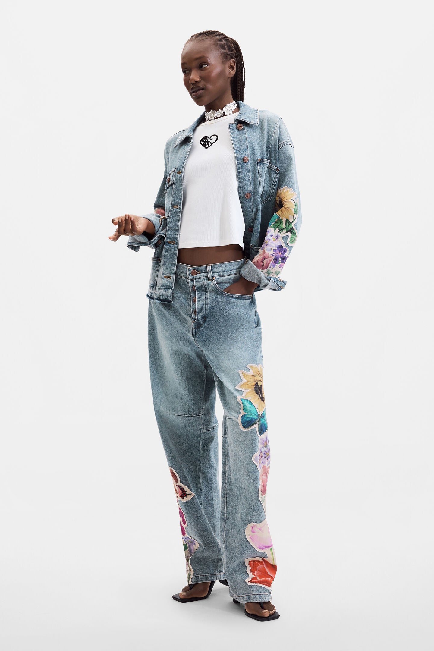 Straight Jeans with Allover Flower Print