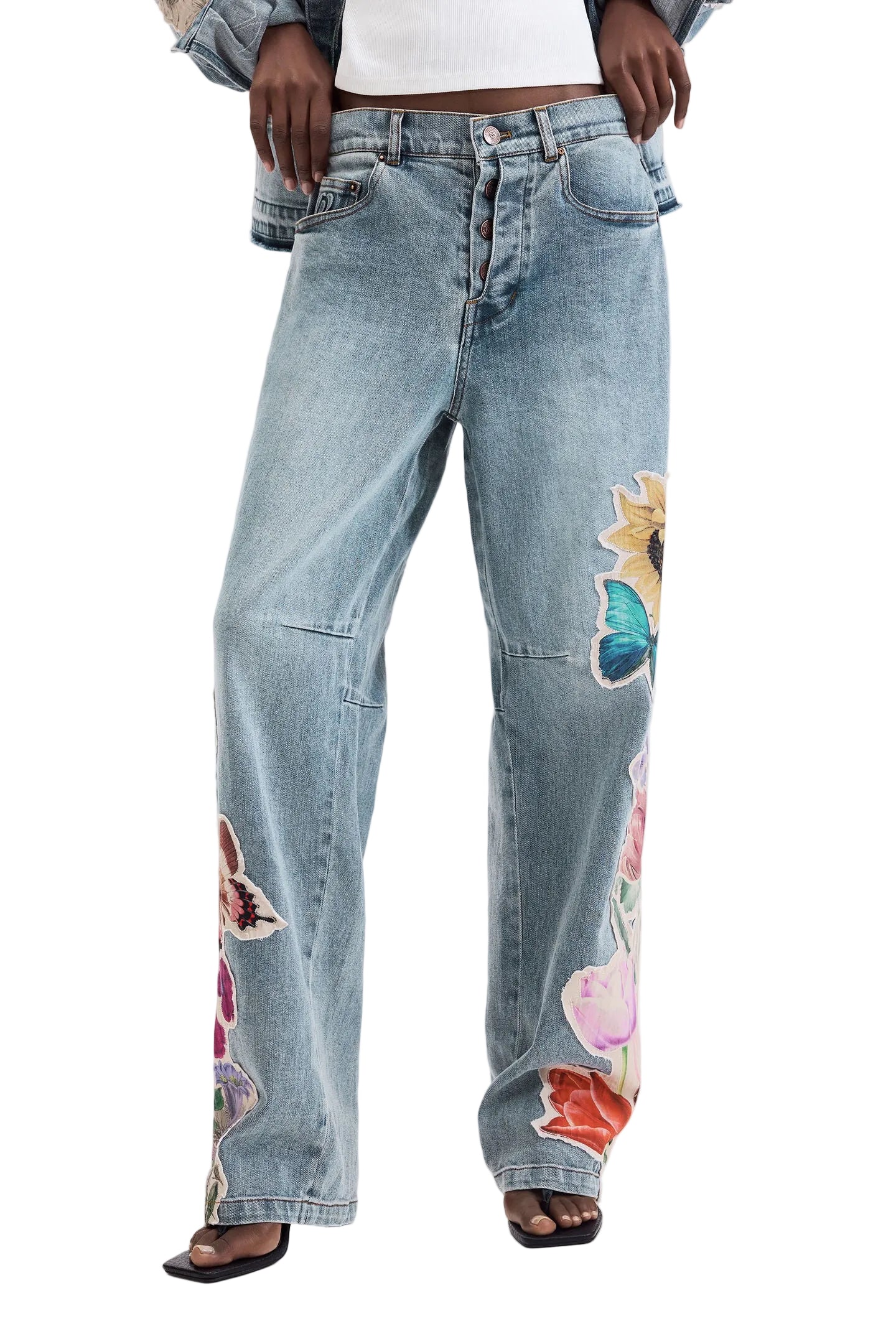 Straight Jeans with Allover Flower Print