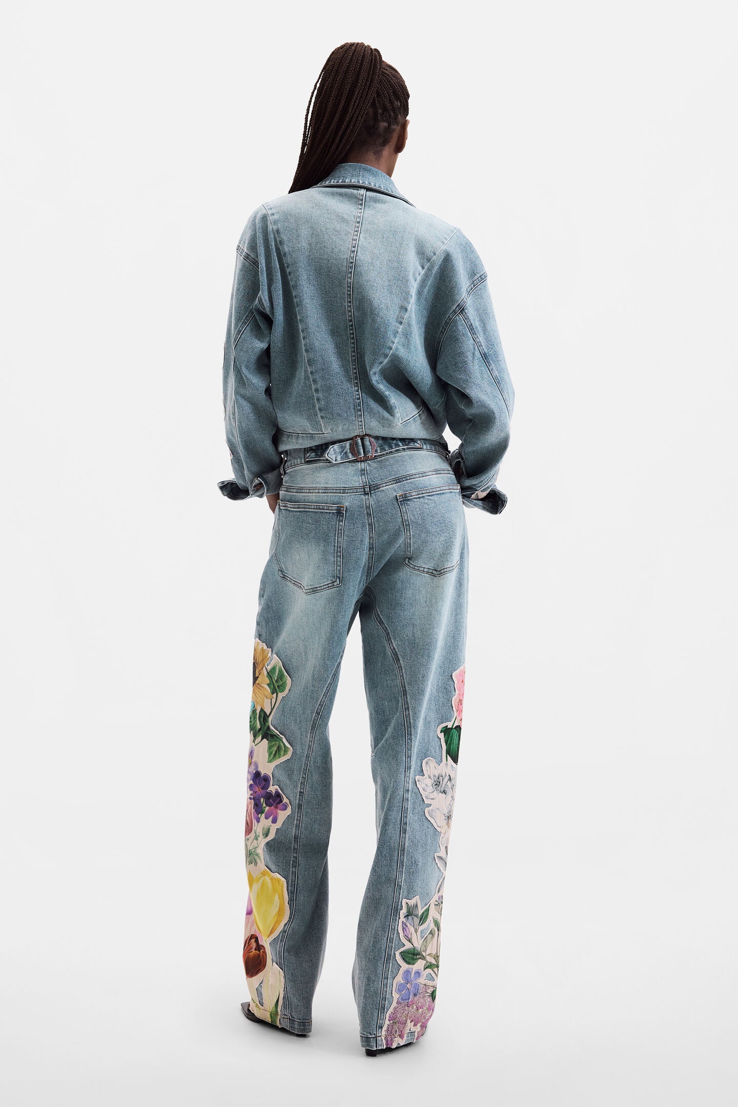 Straight Jeans with Allover Flower Print