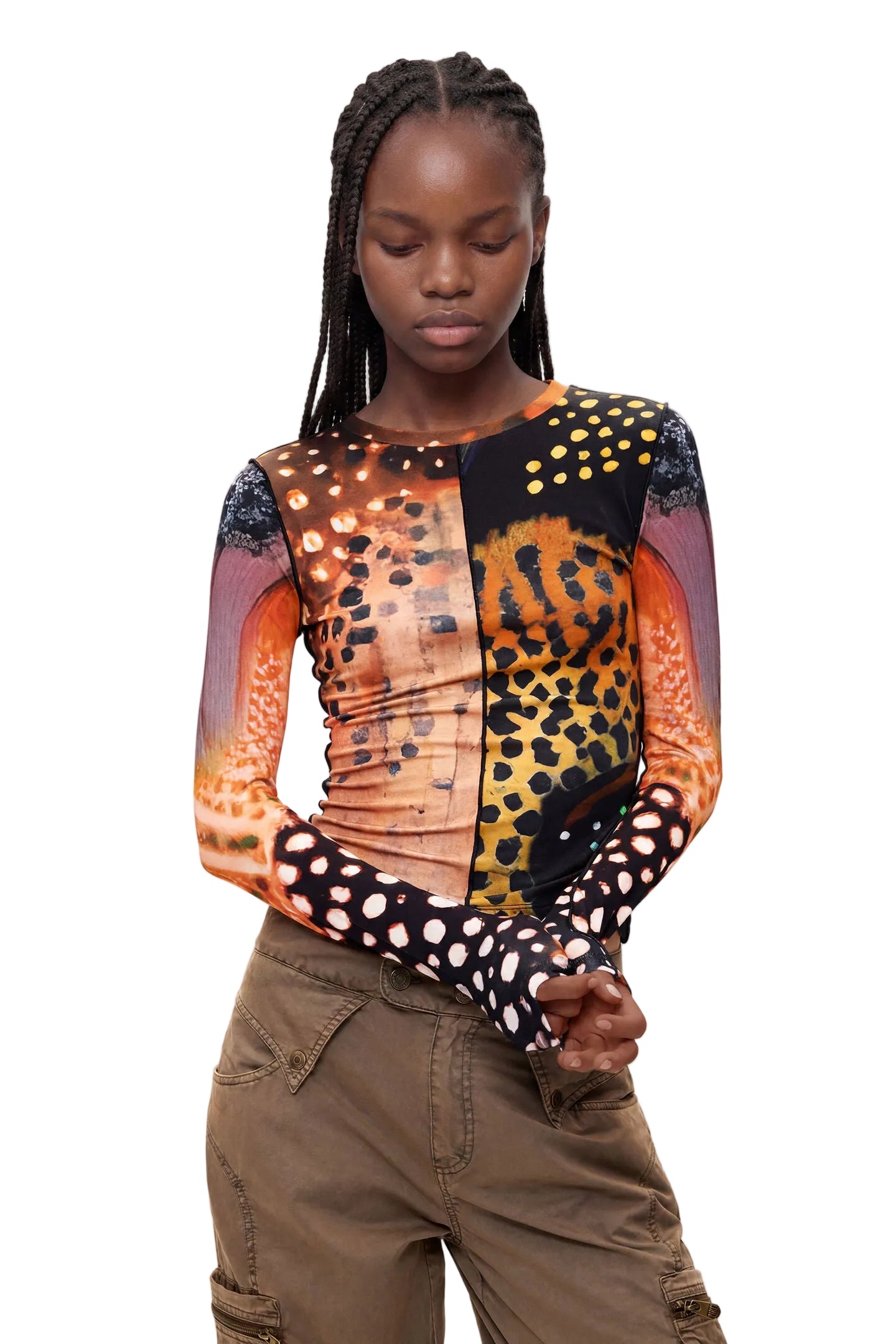 L/S T-Shirt Print of Dots and Abstract Motifs