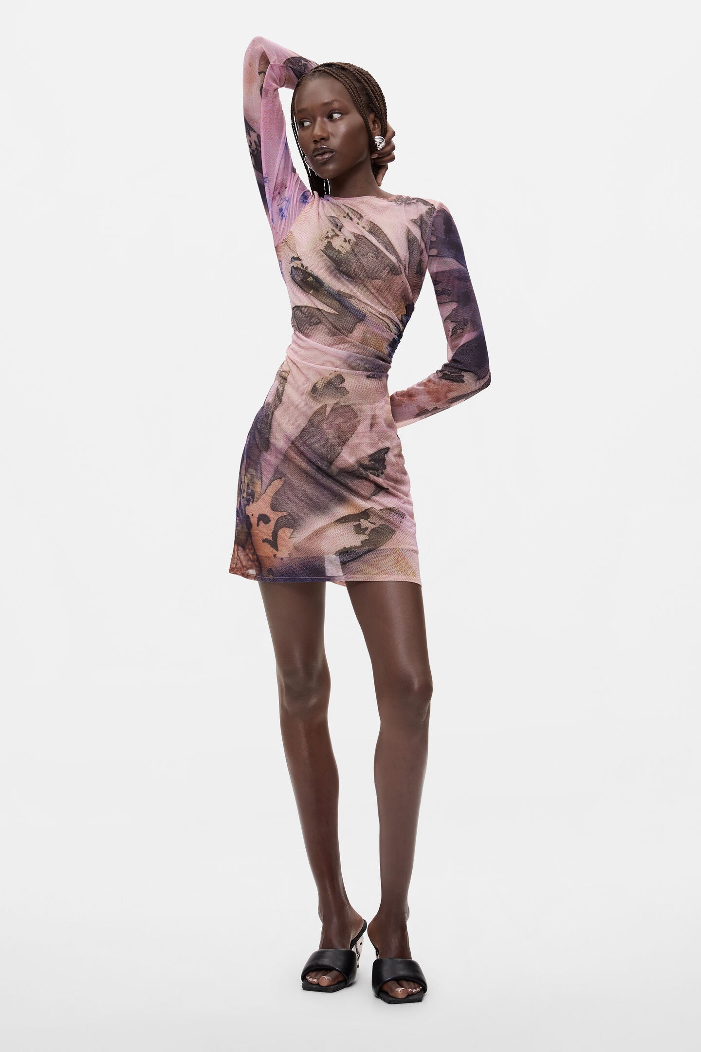 Printed Long Sleeve Midi Dress