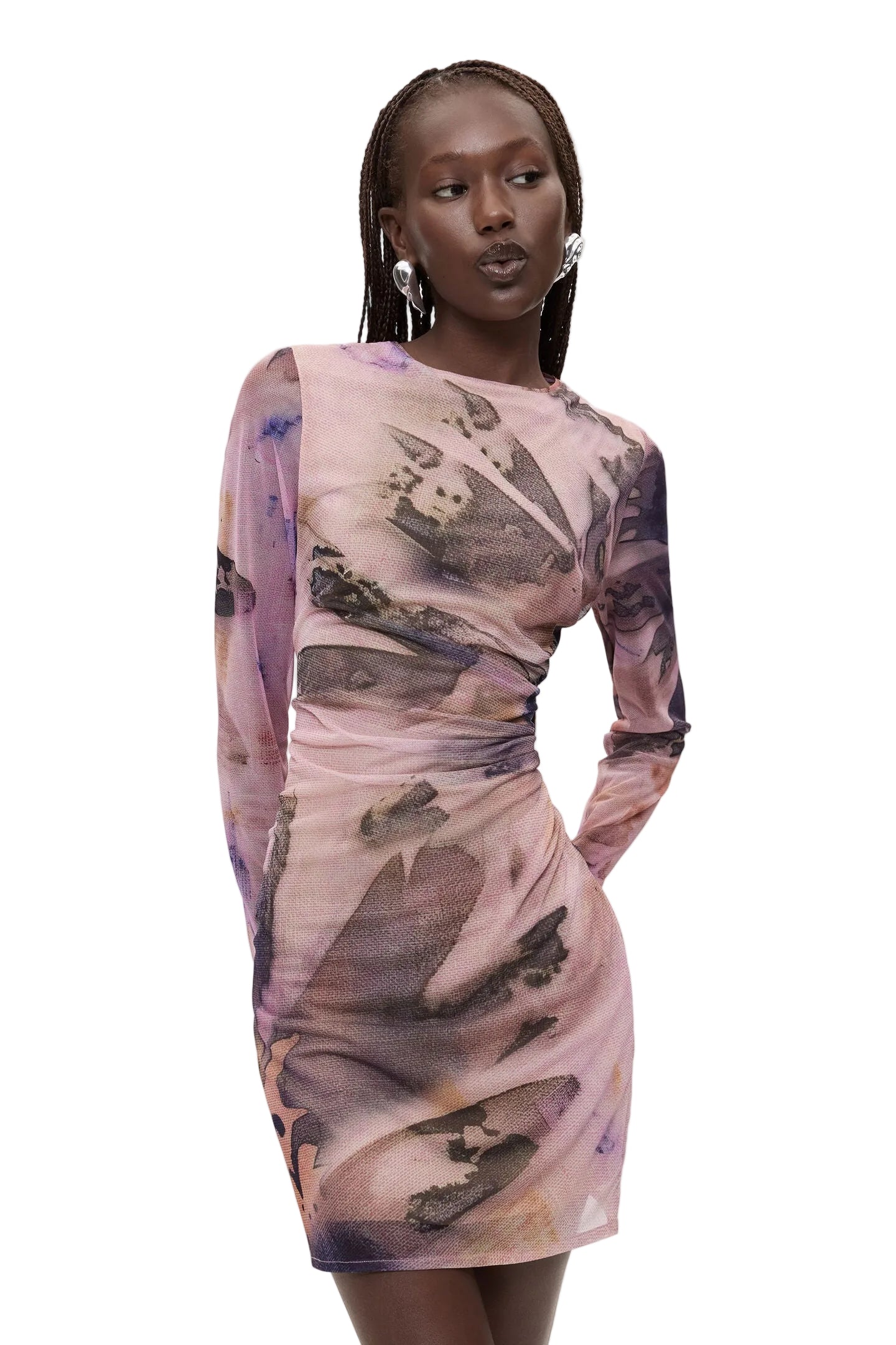 Printed Long Sleeve Midi Dress
