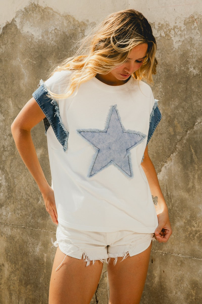 Cap Sleeve Top with Star Patch