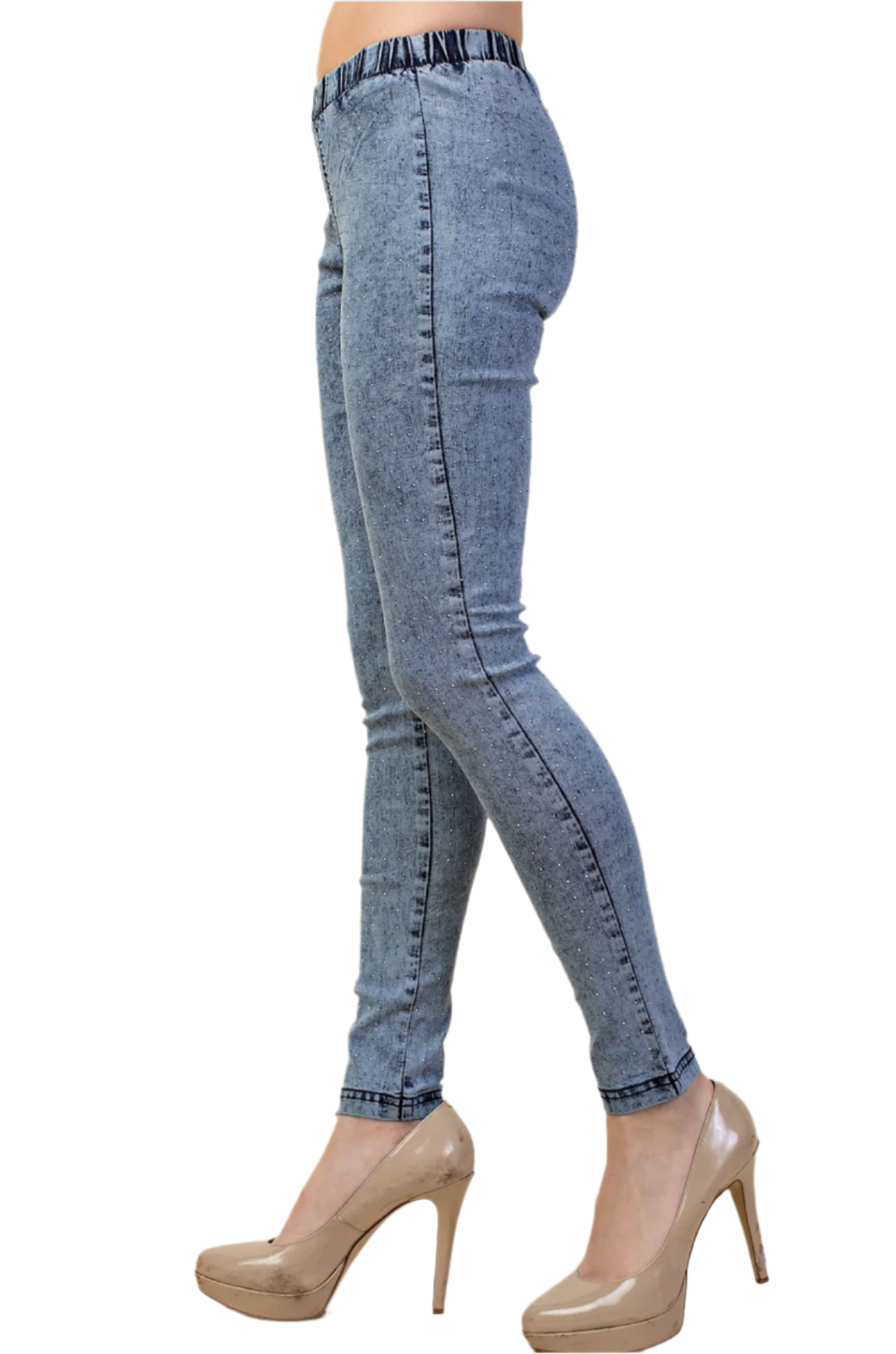 Medium Rise Skinny Jeggings with Rhinestones