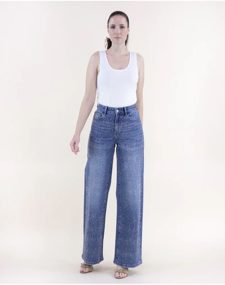 Swirl Embellished Rhinestone High Rise Jeans
