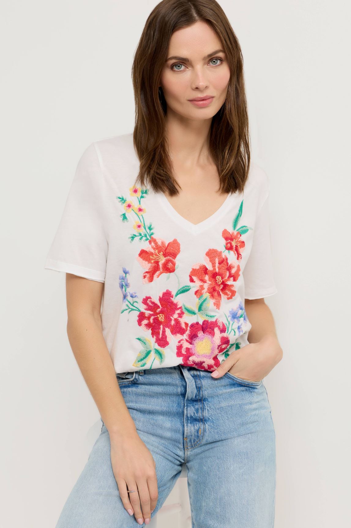 Raw Hem V-Neck Tee - Celiora