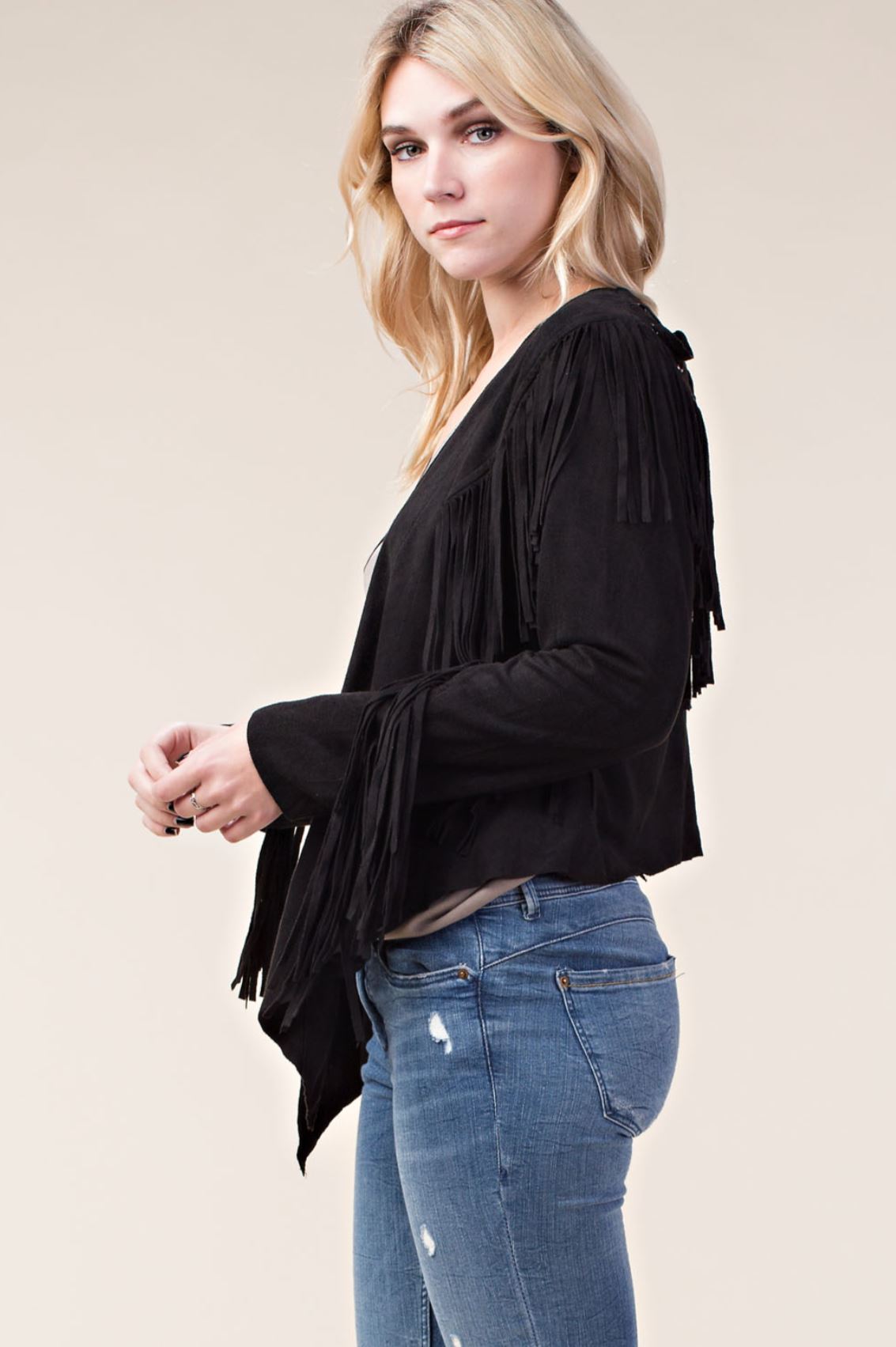 Suede Feel Open Front Jacket