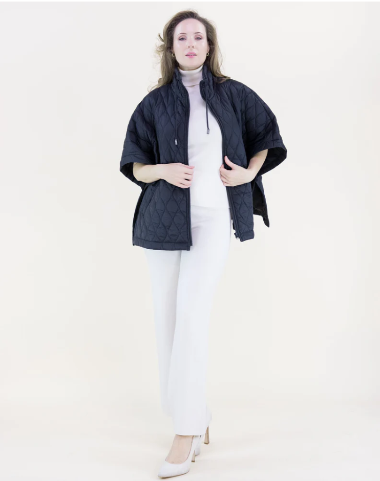 Boxy Funnel Neck Side Snaps Cocoon Puffer Poncho