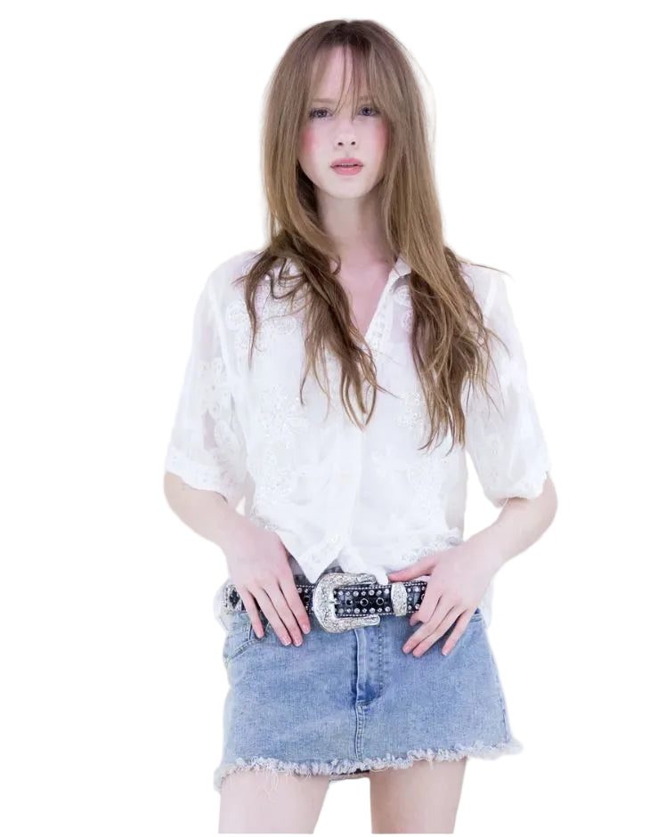 Garden Party Beaded Embroidered S/S Shirt