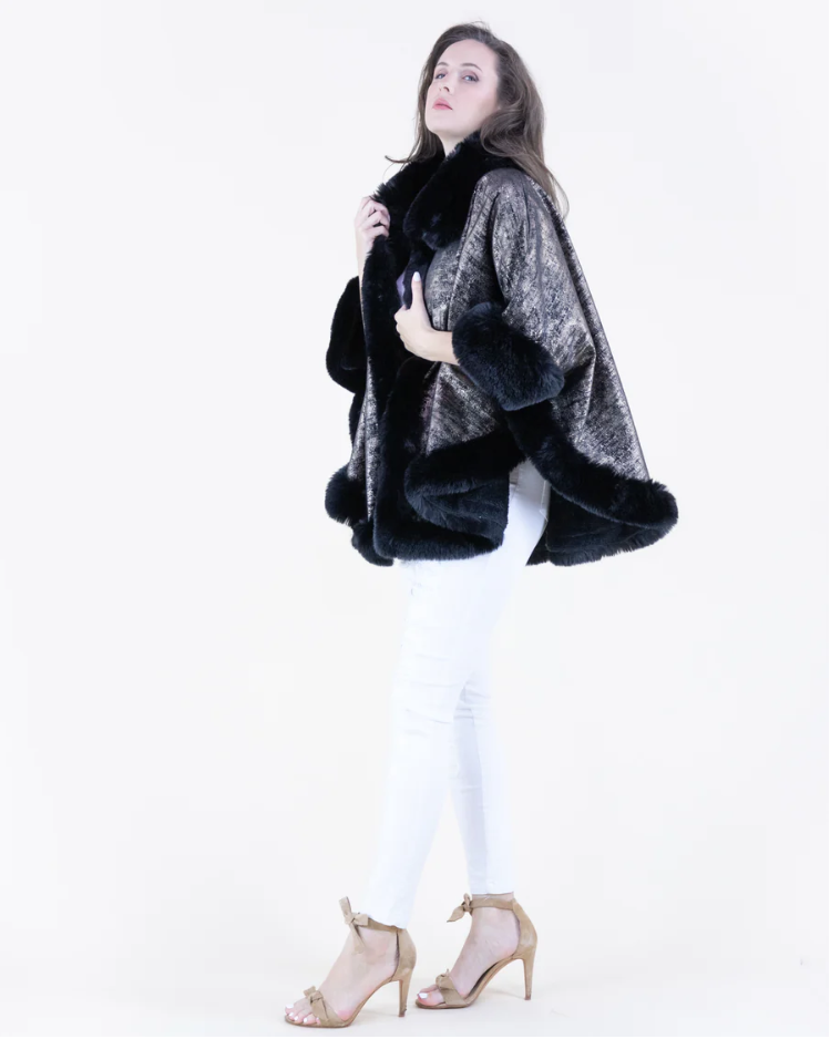 Luster Vegan Fur Trim Suede Cape