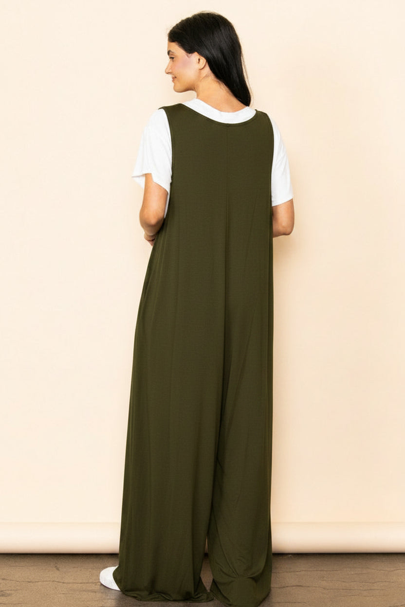 Relaxed Fit Jersey Knit Wide Leg Jumpsuit