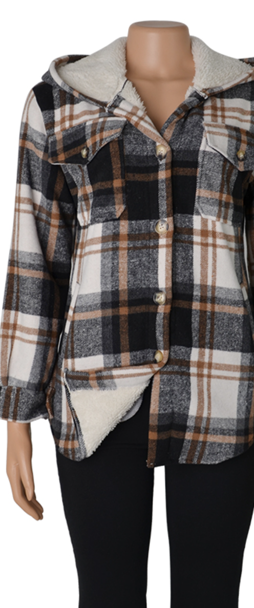 Hooded Button Up Plaid Shacket
