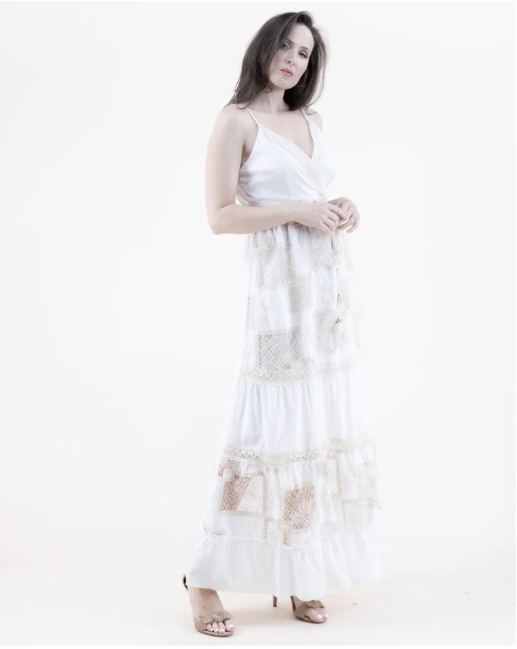 Cotton & Lace Thin Strap Maxi Dress