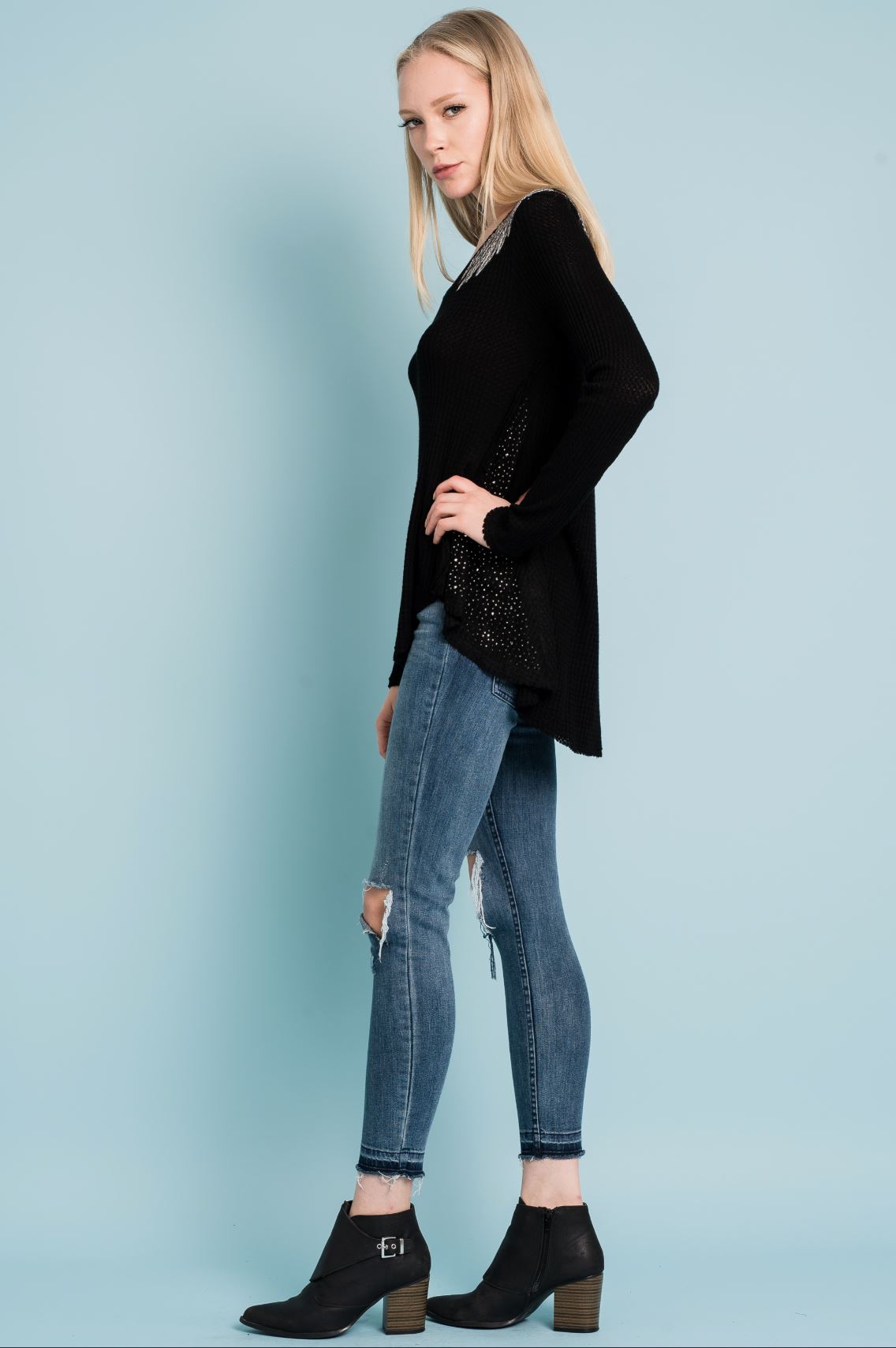 L/S Hi Lo Top with Eagle Wings and Rhinestones