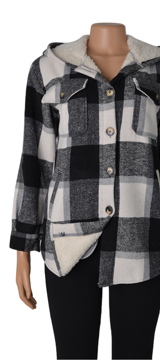 Hooded Button Up Plaid Shacket