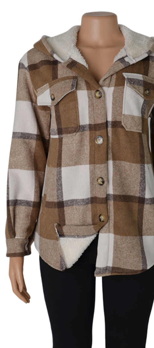 Hooded Button Up Plaid Shacket