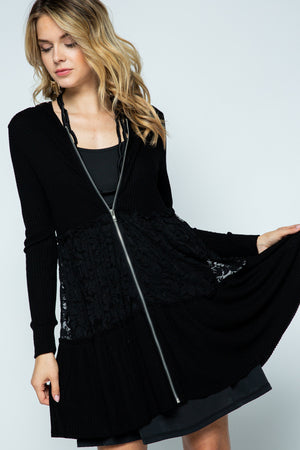 L/S Thermal Zip Up Hoodie with Lace