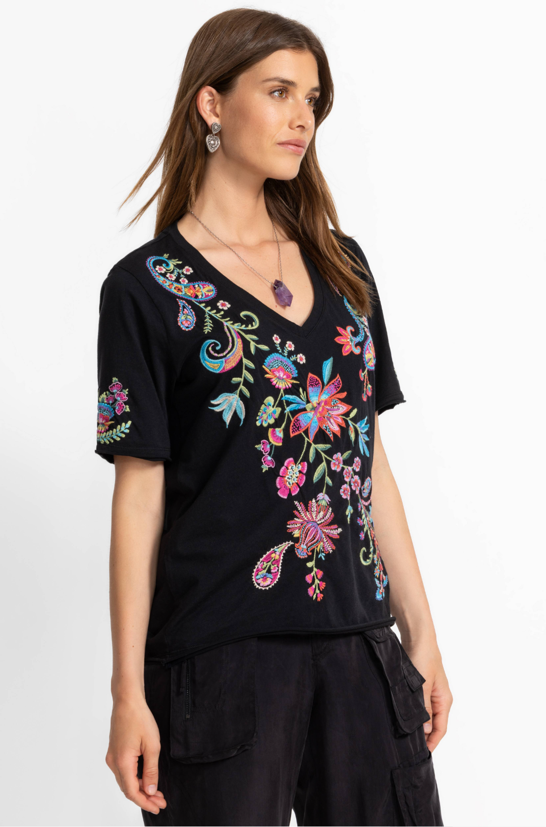 Raw Hem V-Neck Tee - Karime