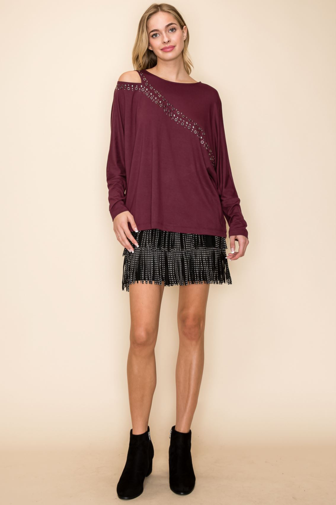 Asymmetrical Open Shoulder Batwing Top