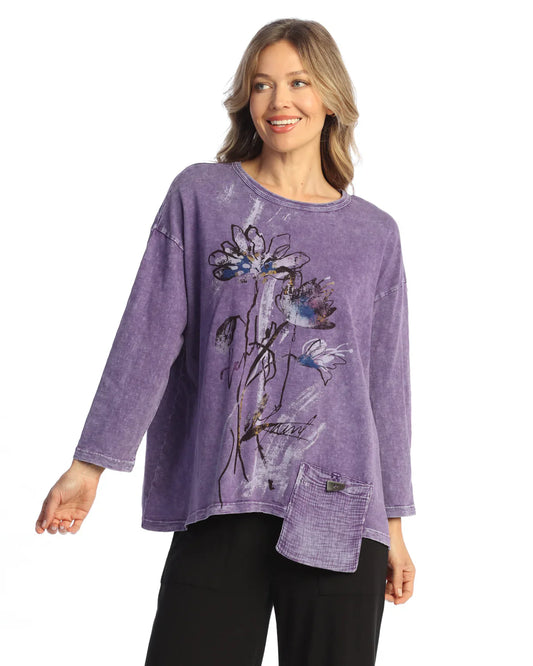 Mineral Wash Tunic with Gauze Contrast Pocket - Lorena