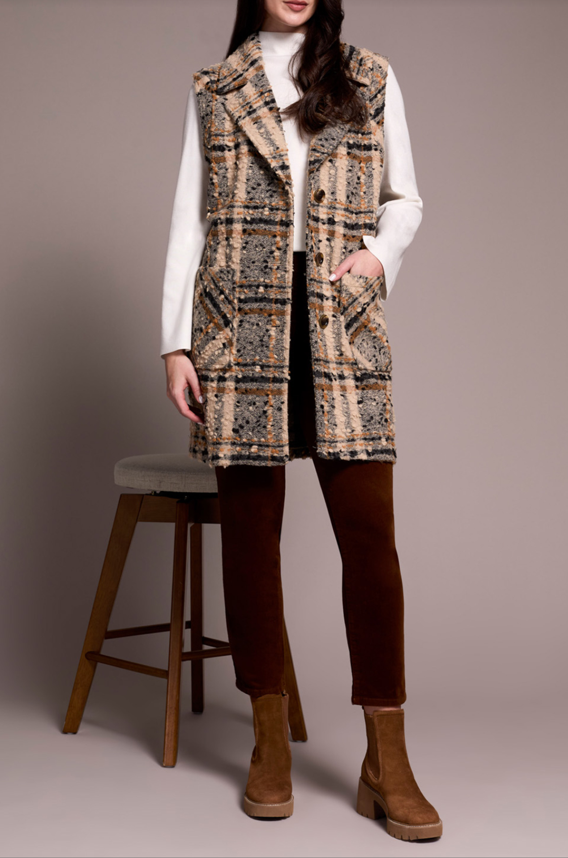 Wide Notch Collar Button Front Vest
