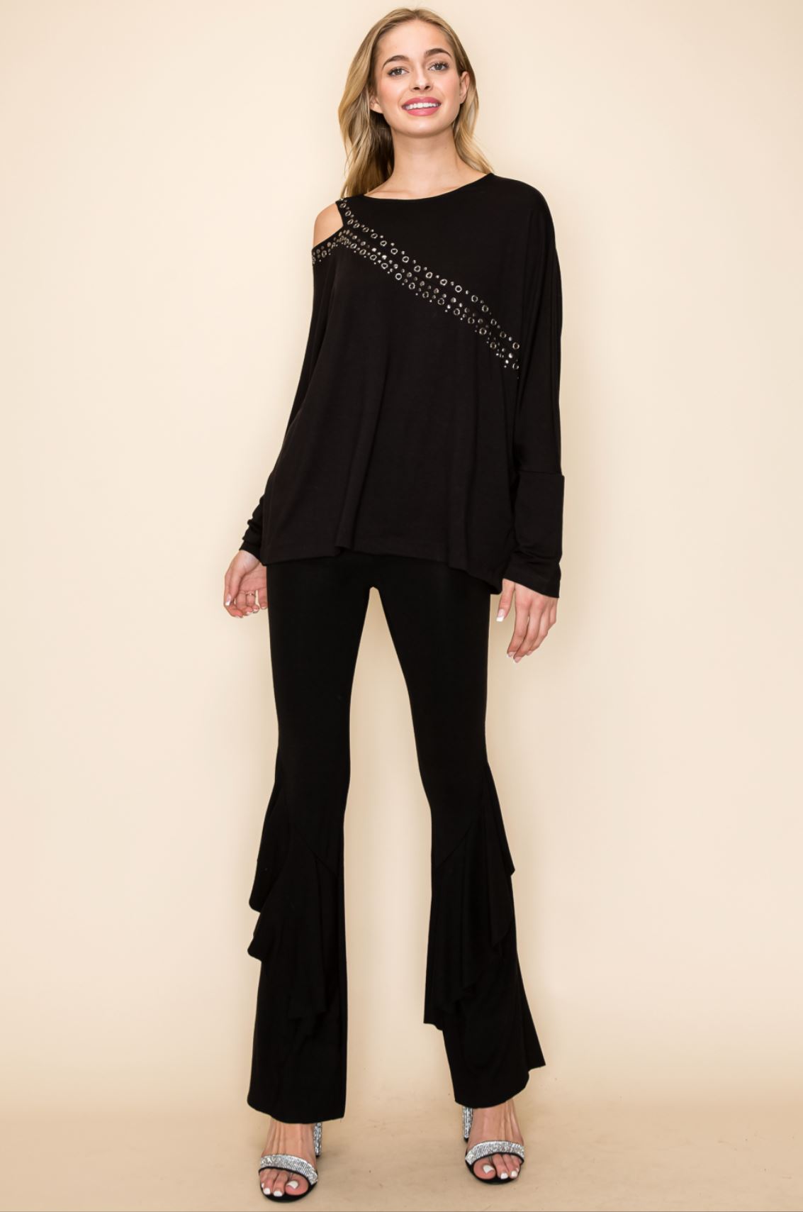 Asymmetrical Open Shoulder Batwing Top