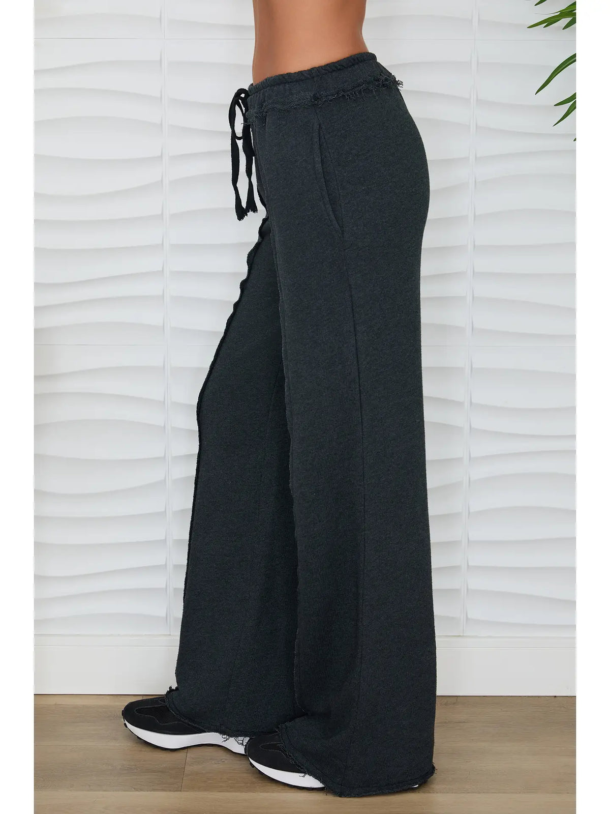 Raw Edge Elastic Waist Pants