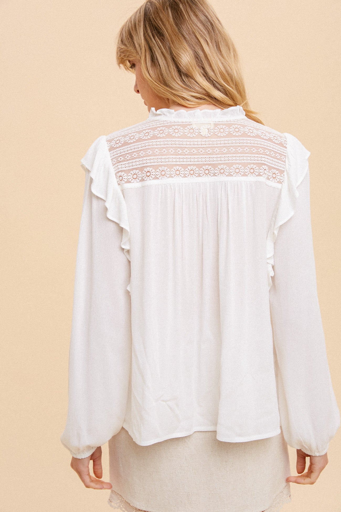 Pintuck Detailed Lace Mixed Blouse