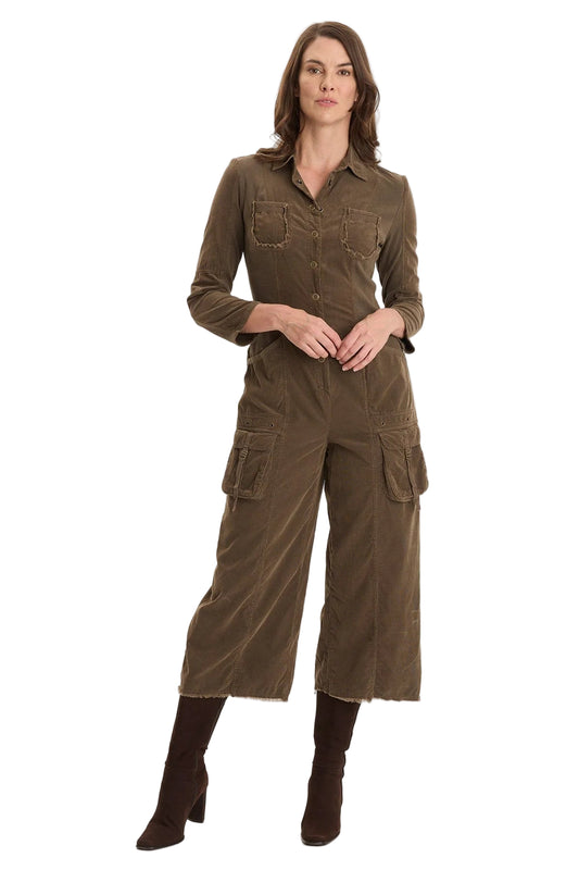 Kaisa Corduroy Long-Sleeve Cargo Jumpsuit
