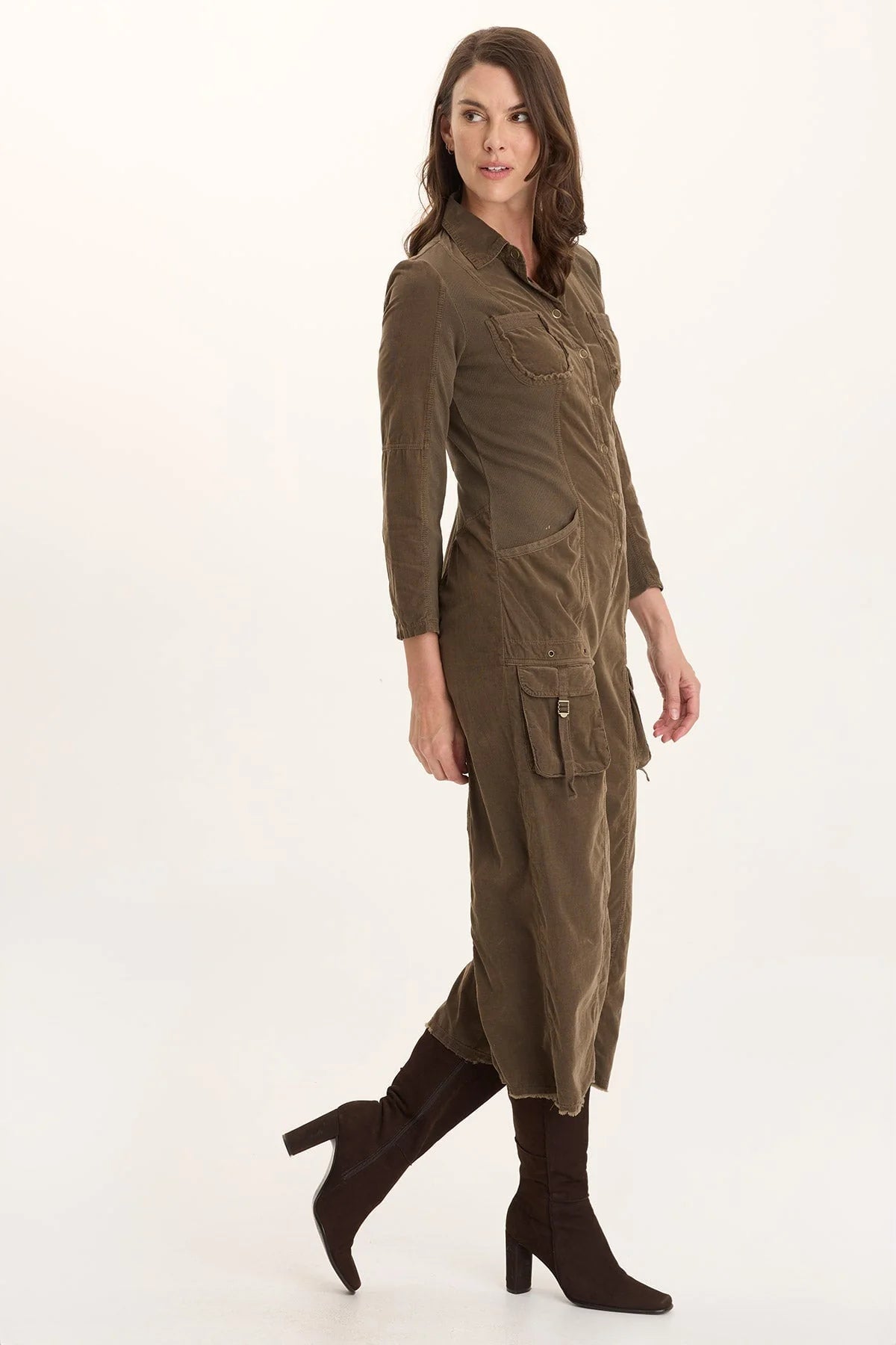 Kaisa Corduroy Long-Sleeve Cargo Jumpsuit