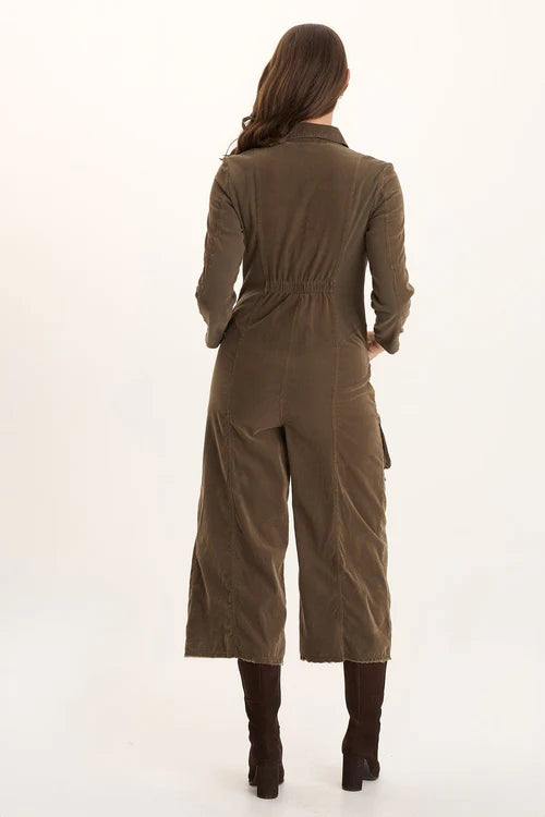 Kaisa Corduroy Long-Sleeve Cargo Jumpsuit