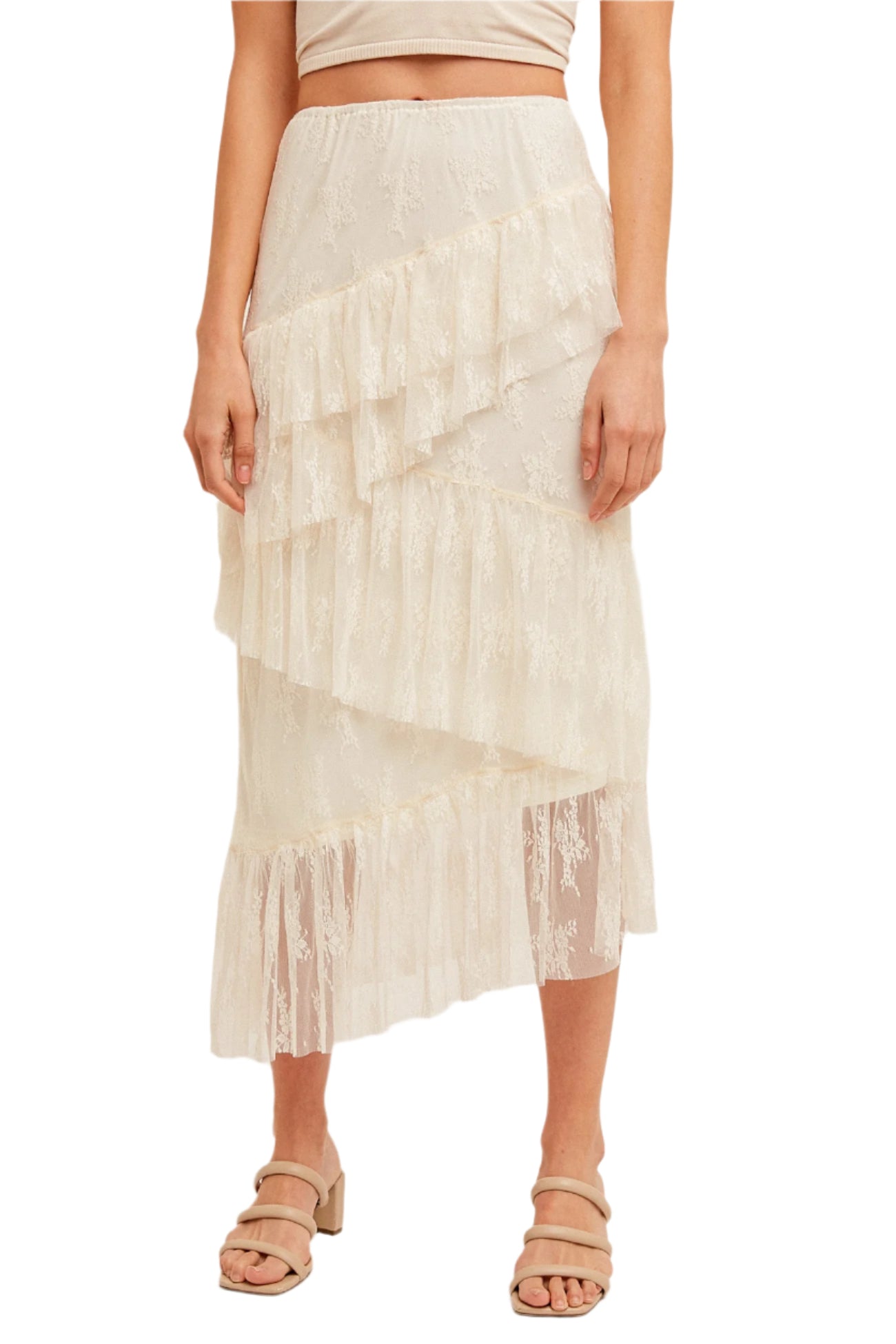 Asymmetrical Tiered Lace Skirt