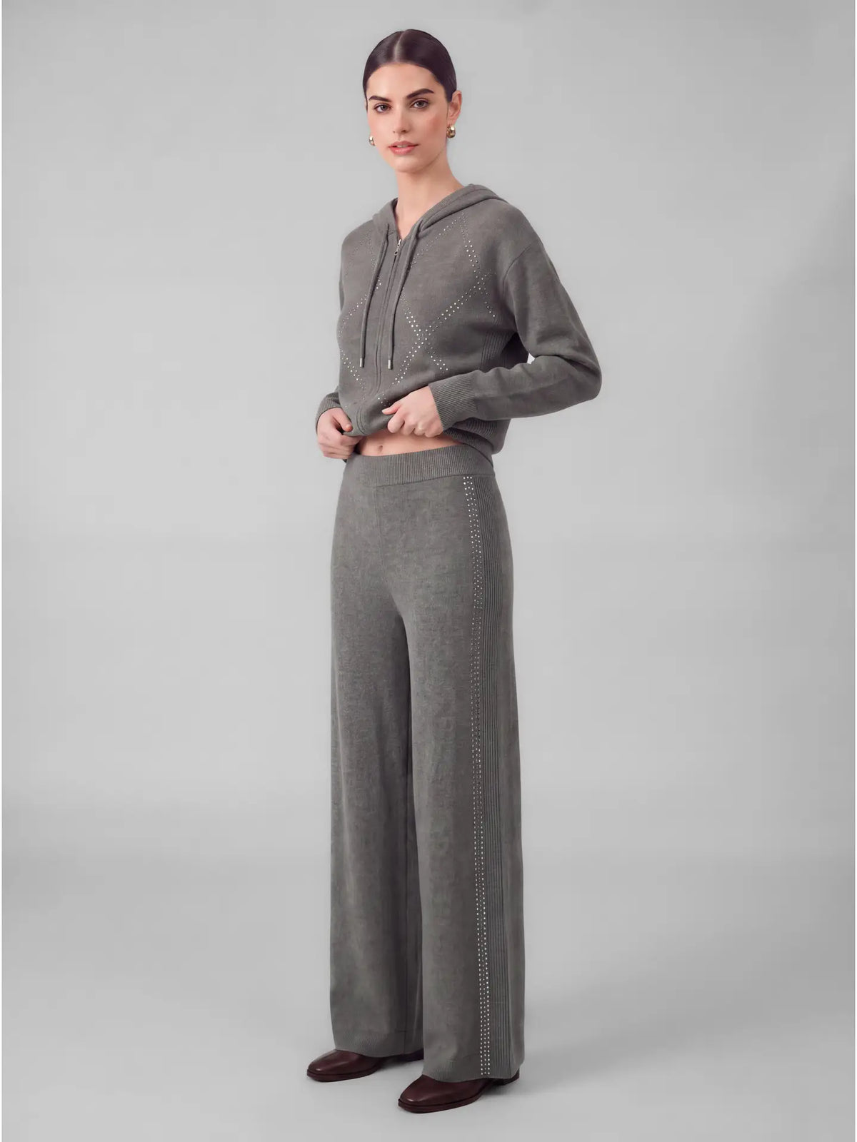 Elastic Waist Pants with Rhinestones