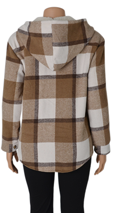 Hooded Button Up Plaid Shacket