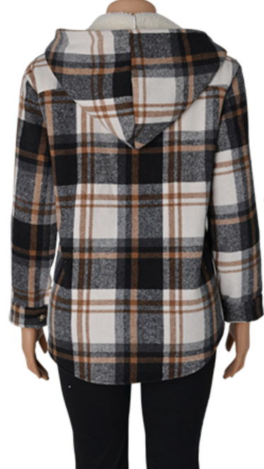 Hooded Button Up Plaid Shacket