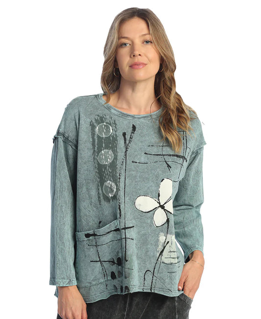 Mineral Washed Drop Shoulder Top - Petals