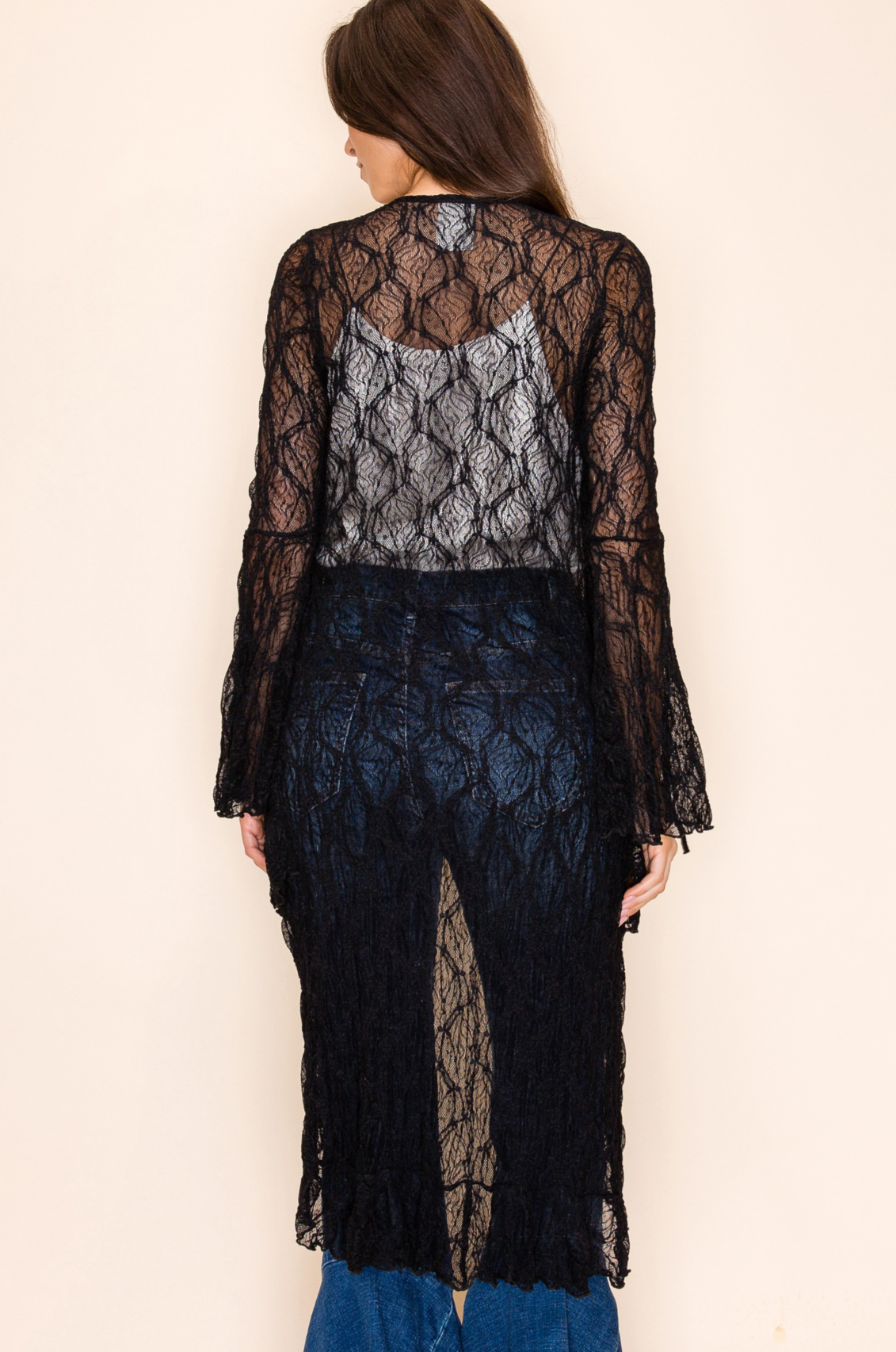 L/S Long Cardigan Trim Lace Edge
