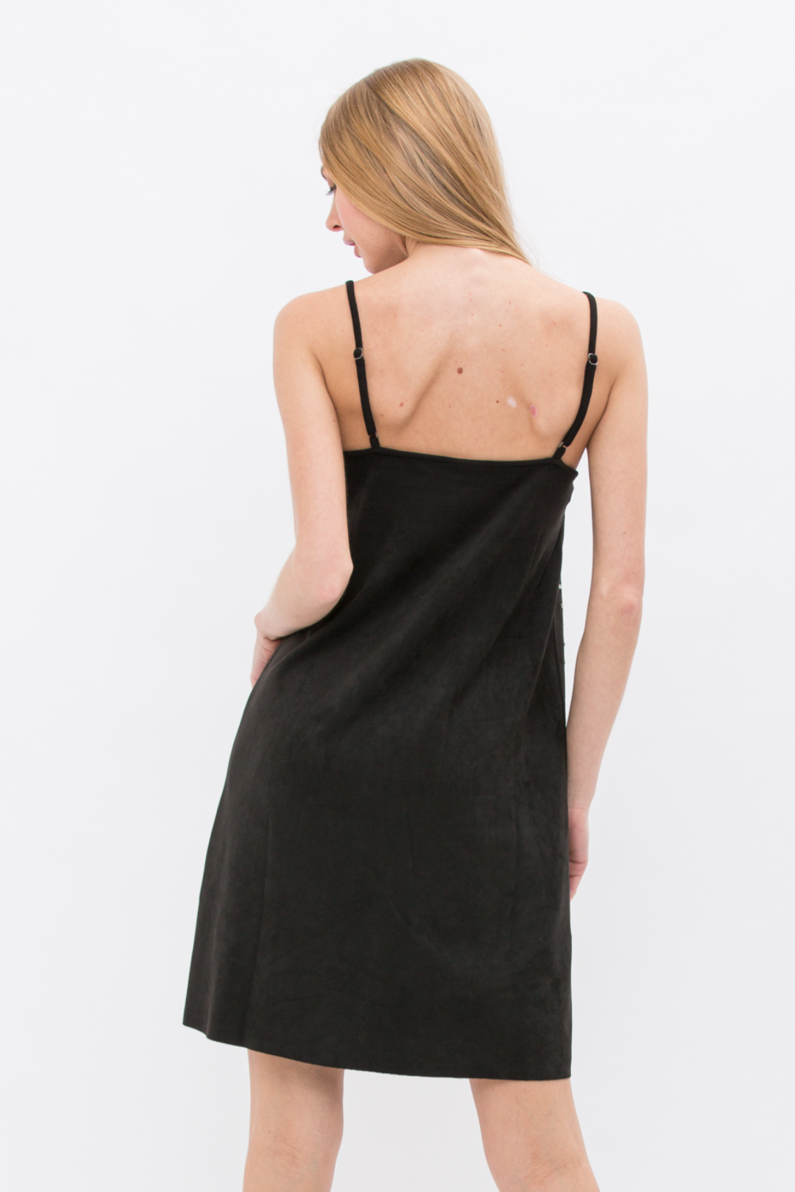 Suede Feel Embellished Spaghetti Strap V-Neck Dress