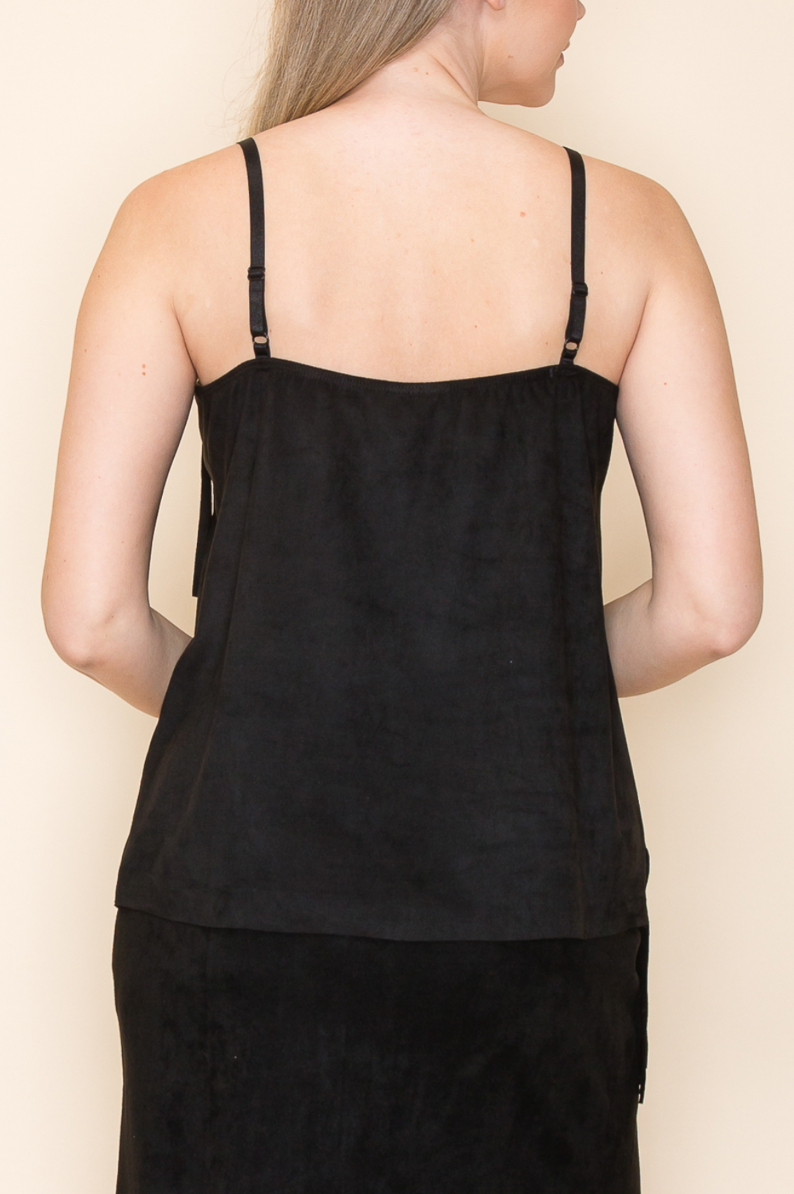 Suede Feel Gold Piping Fringe Tank Top
