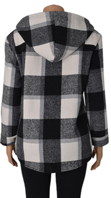 Hooded Button Up Plaid Shacket