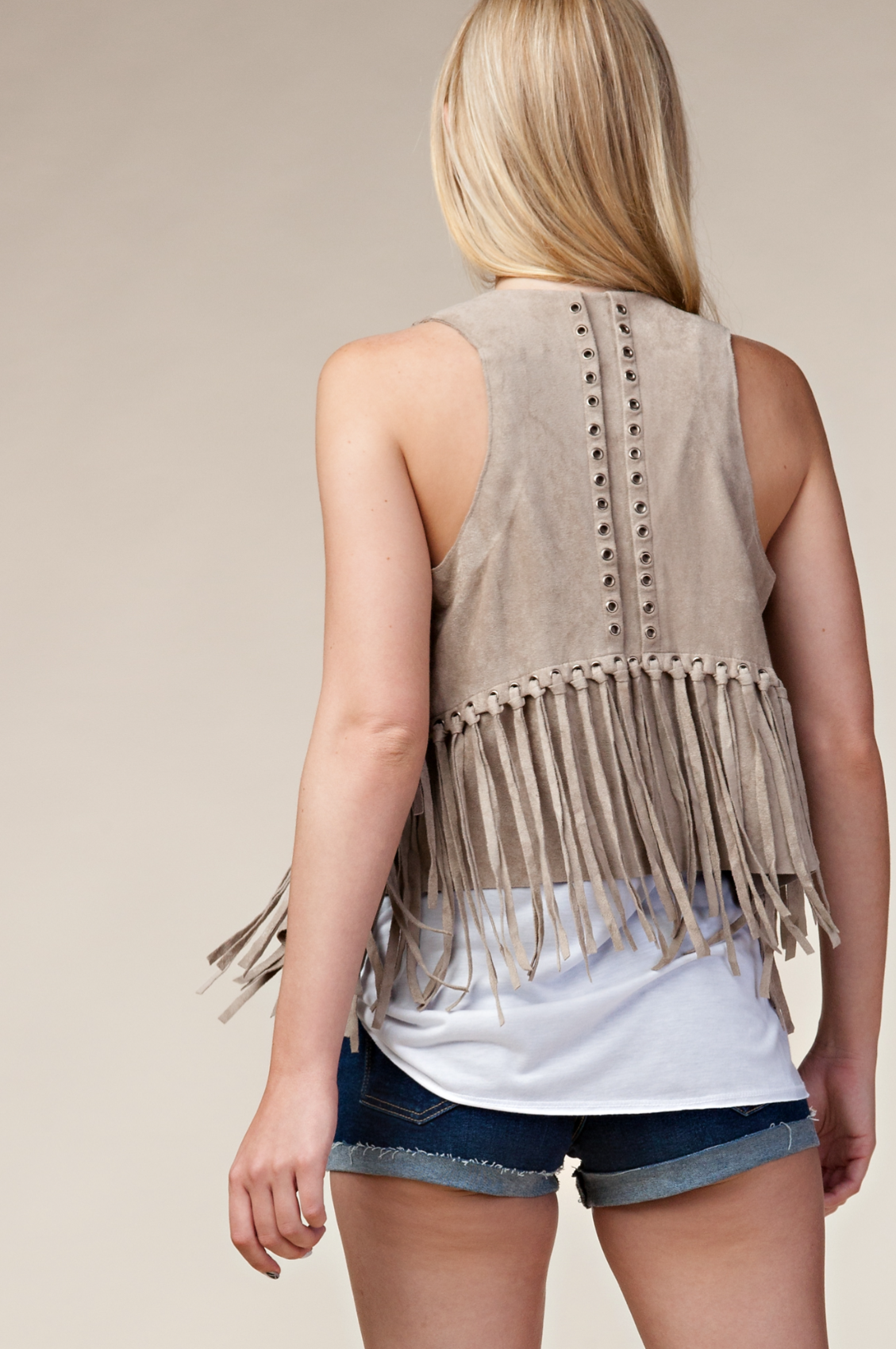 Open Front Vest with Eyelets and Fringe