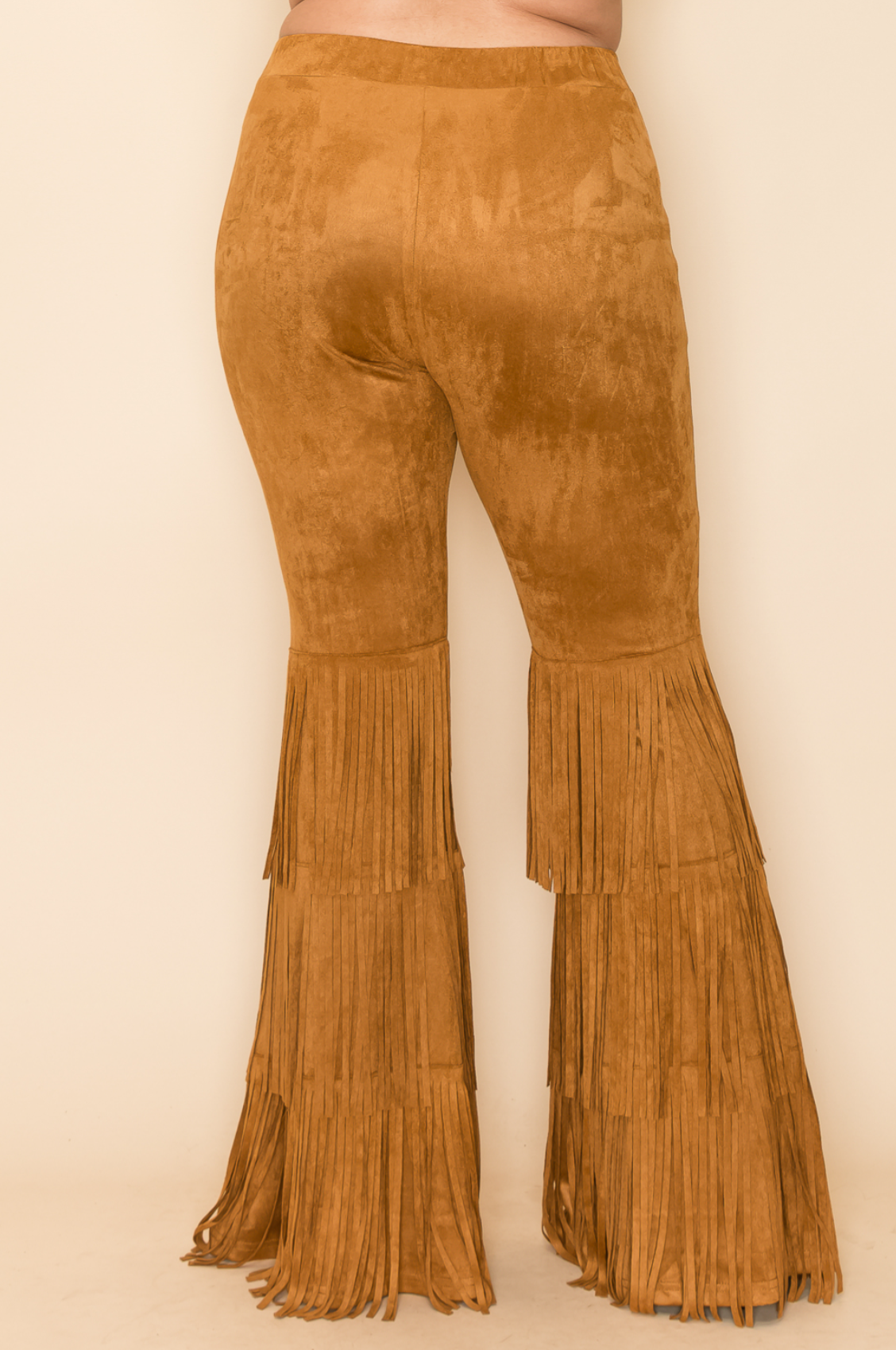 High Rise Suede Knit Bell Bottom Pants with Fringes