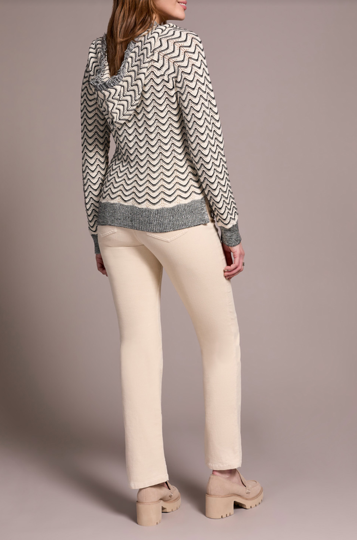 L/S Hooded Sweater with Fringe Detail