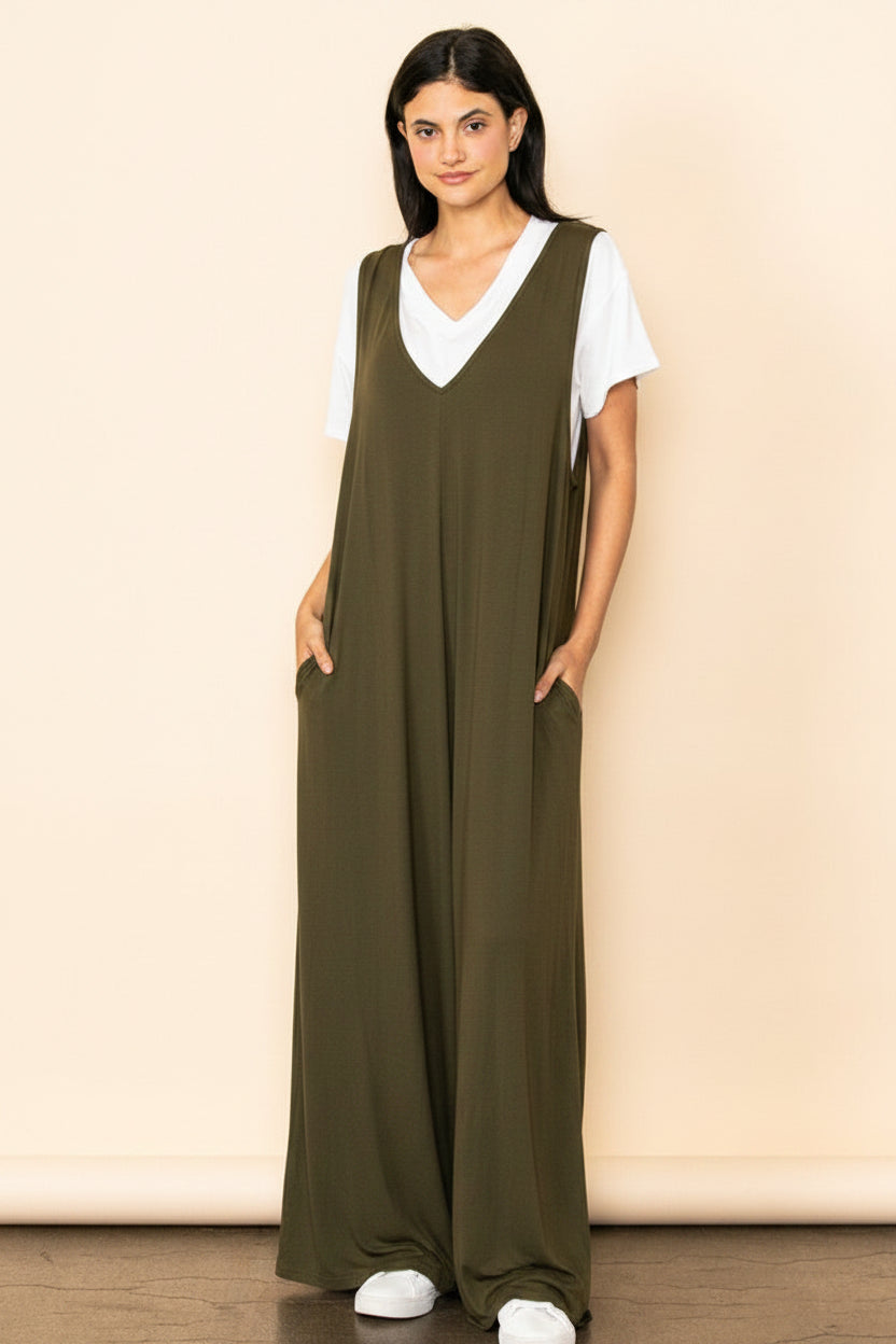 Relaxed Fit Jersey Knit Wide Leg Jumpsuit